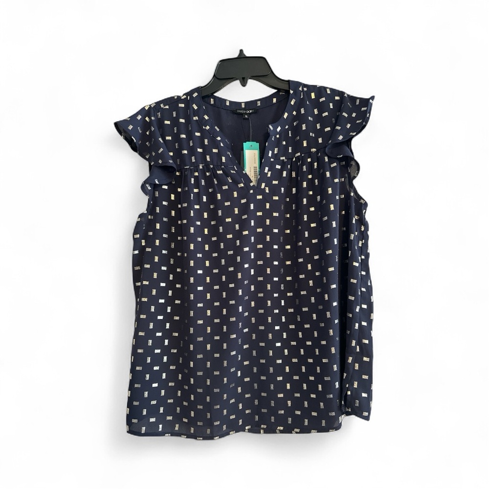 Papermoon Navy Blouse with Ruffle Sleeves